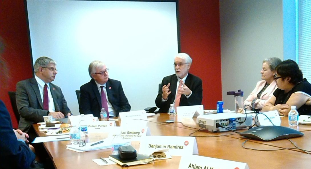 UIC Chancellor and President speaking with APAC.