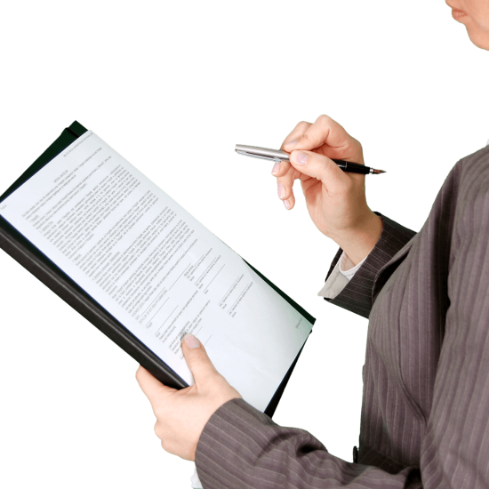 image of a woman reviewing a document